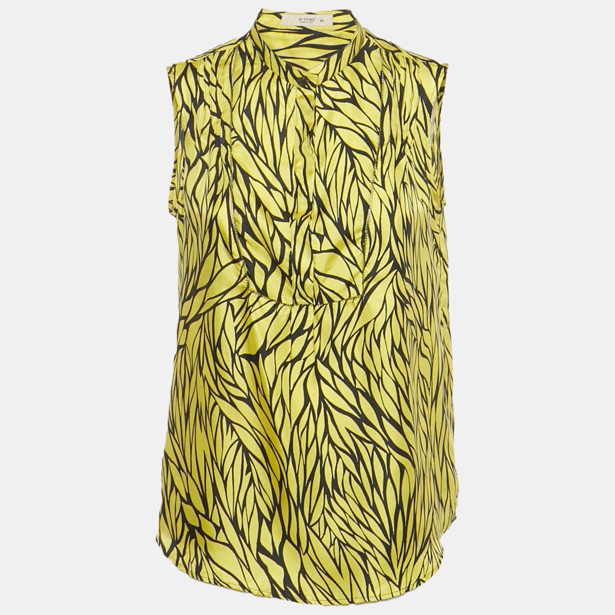 

Шелковый топ без рукавов с принтом Etro желтого цвета