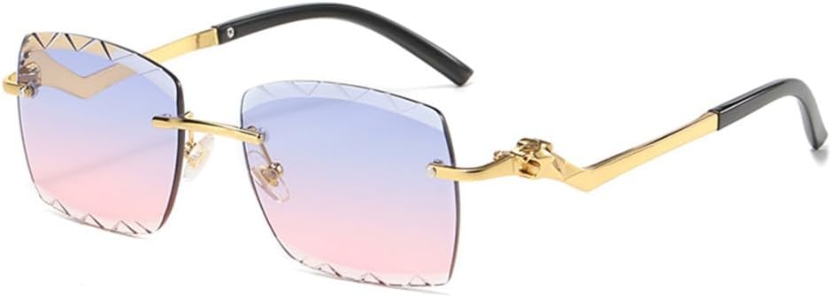 

Солнцезащитные очки без оправы, винтажные прямоугольные, в стиле панк, с леопардовым принтом, солнцезащитные очки в стиле стимпанк, без оправы, с бриллиантами, защита от ультрафиолета UV400 LANGSER, Bluepink