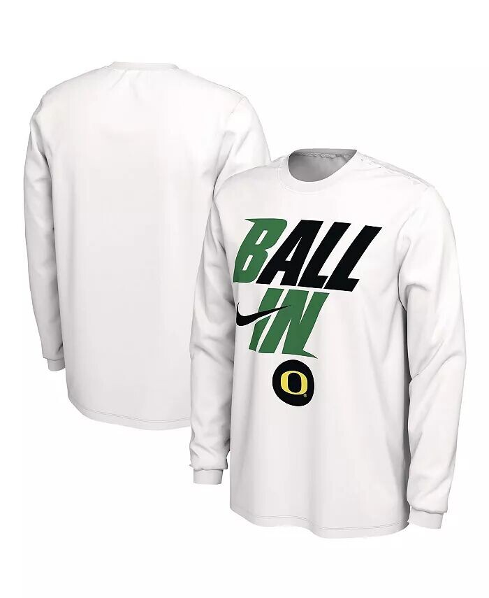 

Мужская белая футболка Oregon Ducks Ball In Bench с длинным рукавом Nike