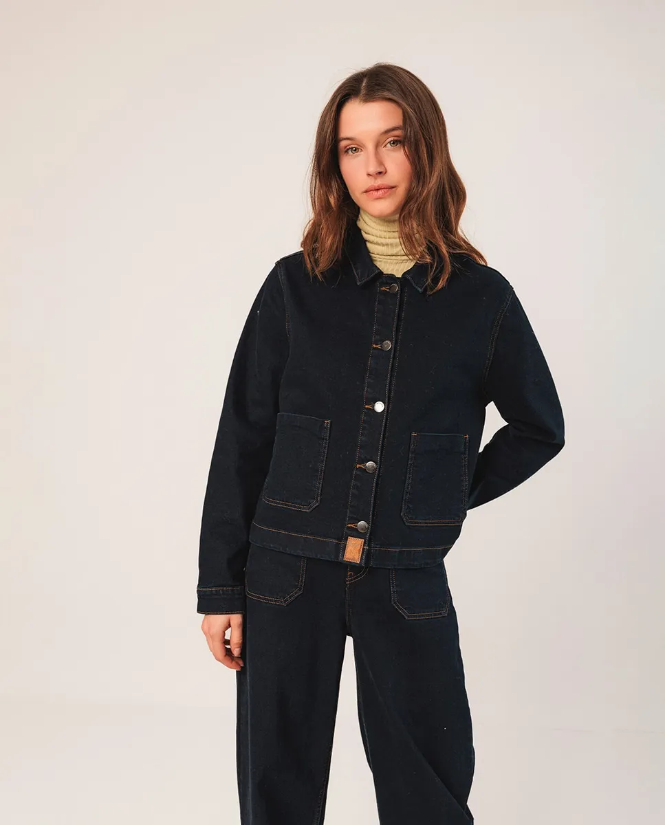 

Женская куртка с длинным рукавом и воротником-рубашка Indi & Cold, темно-синий