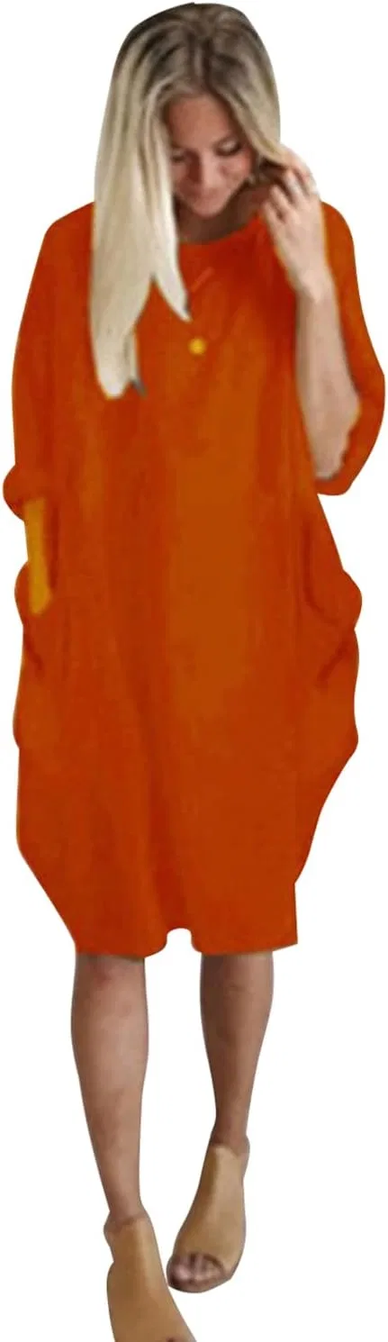 Платье женское повседневное приталенное с карманами Generic Orange