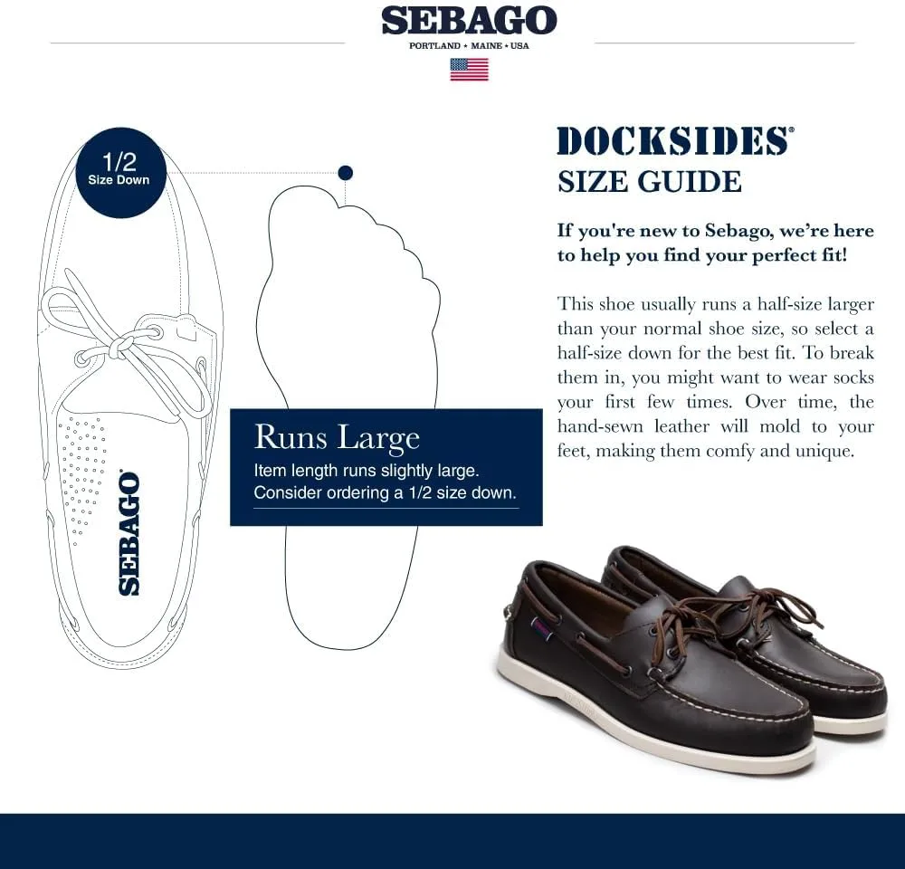 Топсайдеры Sebago Portland - мокасины из цельной кожи, ручная прошивка с кожаной подкладкой стельки и нескользящей резиновой подошвой, не оставляющей следов, темно-коричневый — фото 4