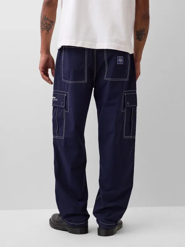 Штаны карго свободные Awake ny, Gap, цвет темно-синий униформа — фото 3