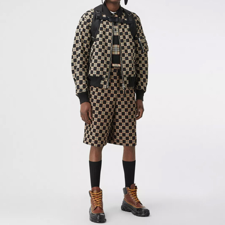 Шорты Burberry хлопковые жаккардовые в клетку Archive бежевый — фото 4