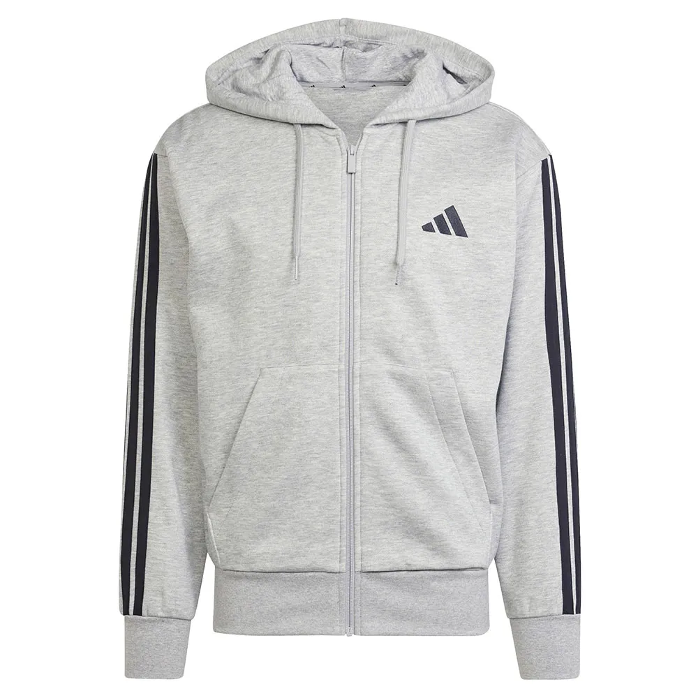 Толстовка adidas Essentials 3 Stripes Fleece full zip, серый — фото 3