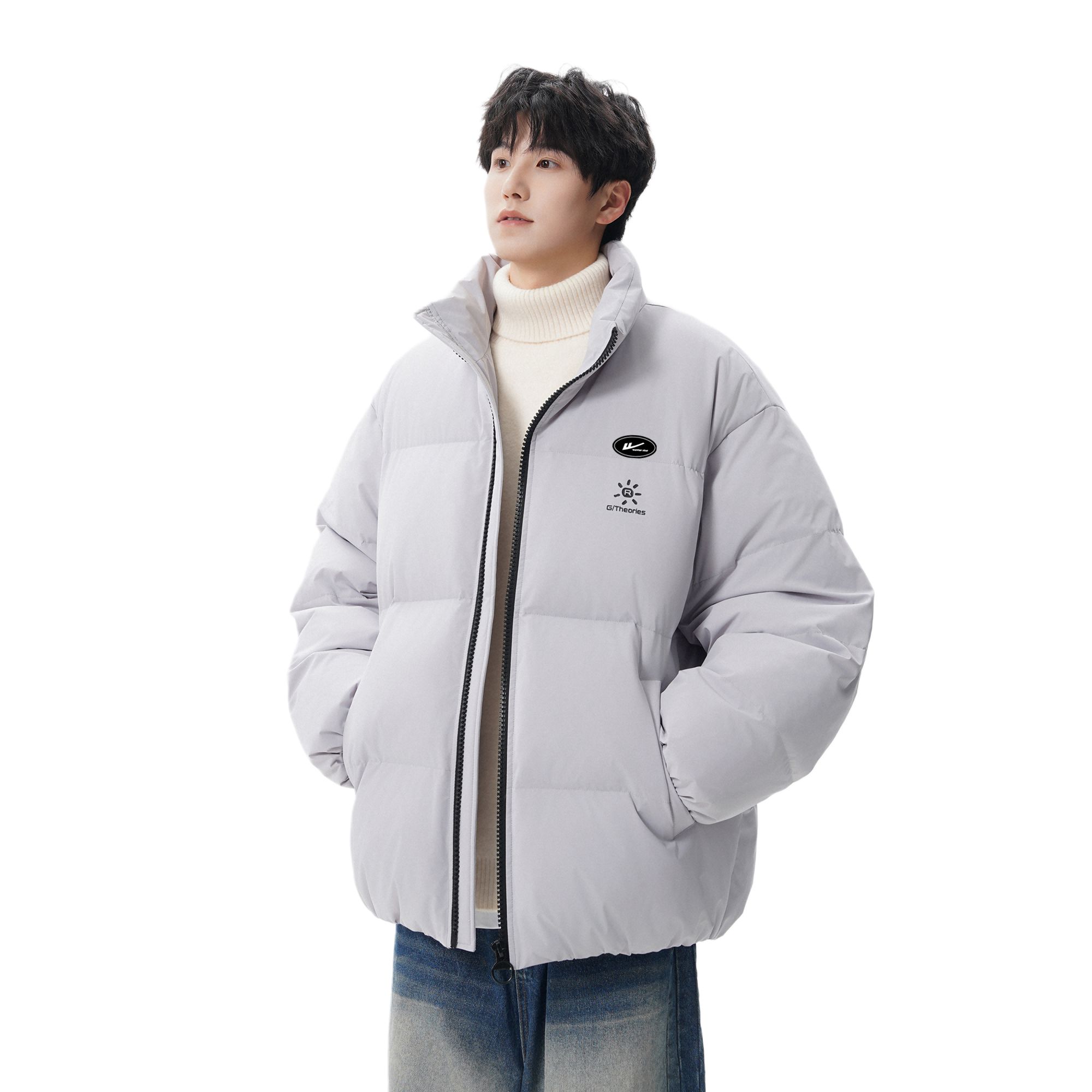 

Пуховик Unisex Stand Collar Thickened WARRIOR, серый (90 fleece-lined diy badge)