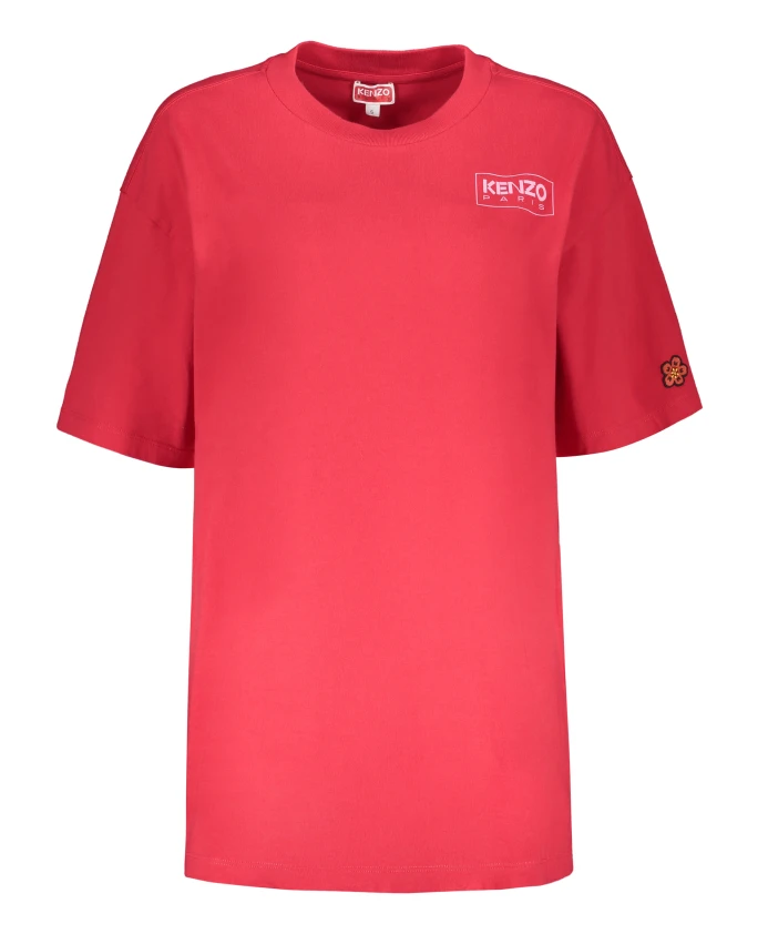 

Хлопковая футболка с логотипом, ребристым воротником и принтом. Kenzo, красный