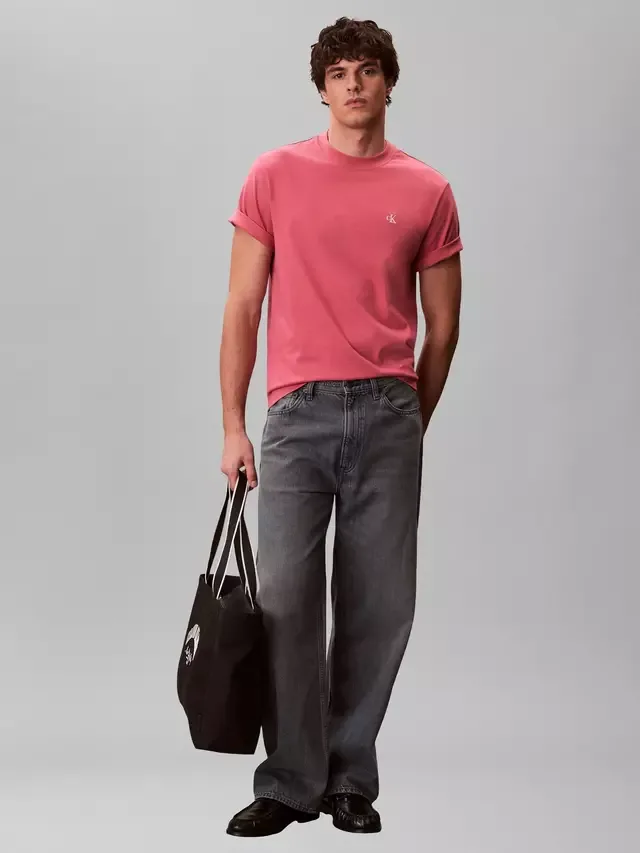 Хлопковая футболка с монограммой и логотипом Calvin Klein, Brilliant Pink