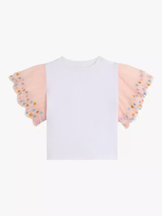 Детская хлопковая футболка с вышитыми рукавами, белая Stella McCartney