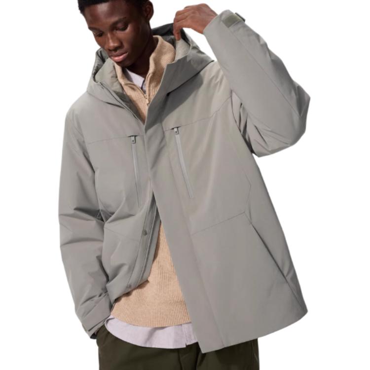 Мужская пуховая куртка с капюшоном, средней высоты Uniqlo, коричневый черный — фото 4