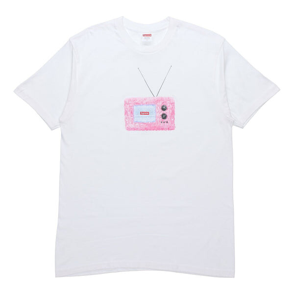 

Футболка ss18 tv tee white printing short sleeve 'white pink' Supreme, белый