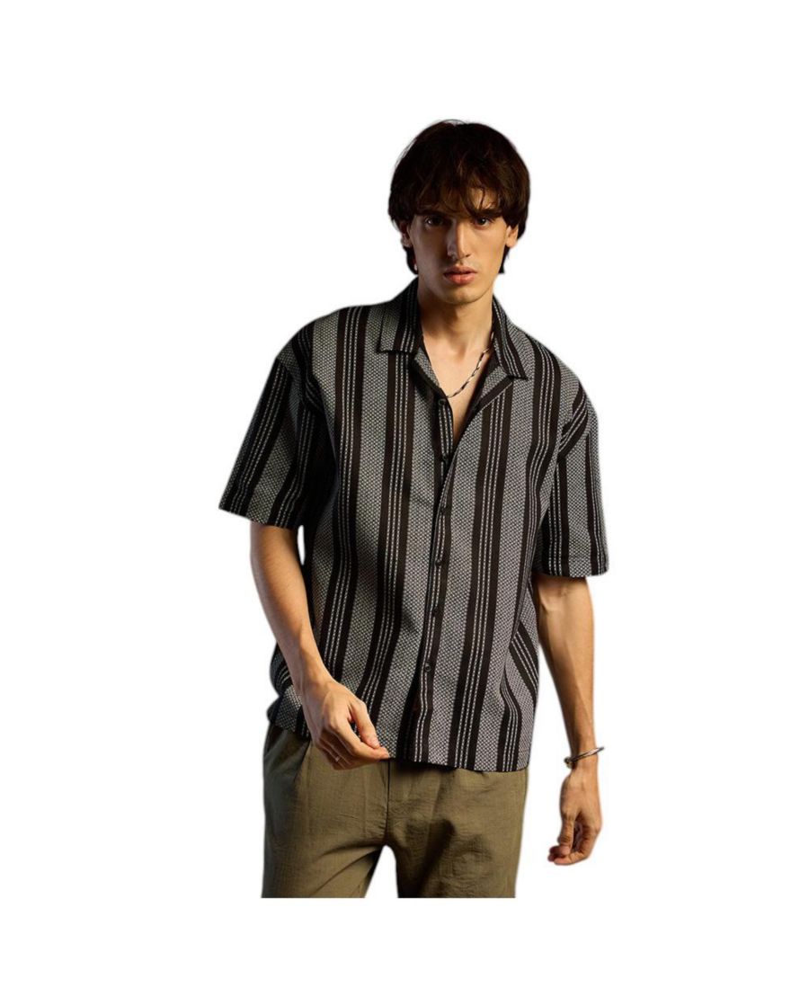 

Мужская тканая полосатая рубашка оверсайз Campus Sutra, Black