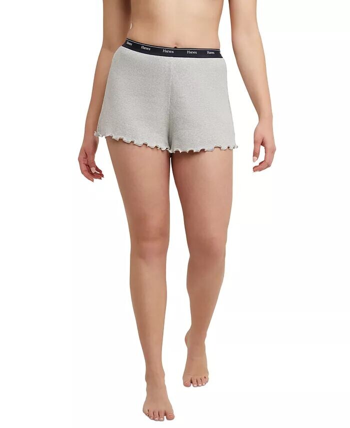 

Женские шорты Originals Cozywear в рубчик с рюшами OG118 Hanes, серый