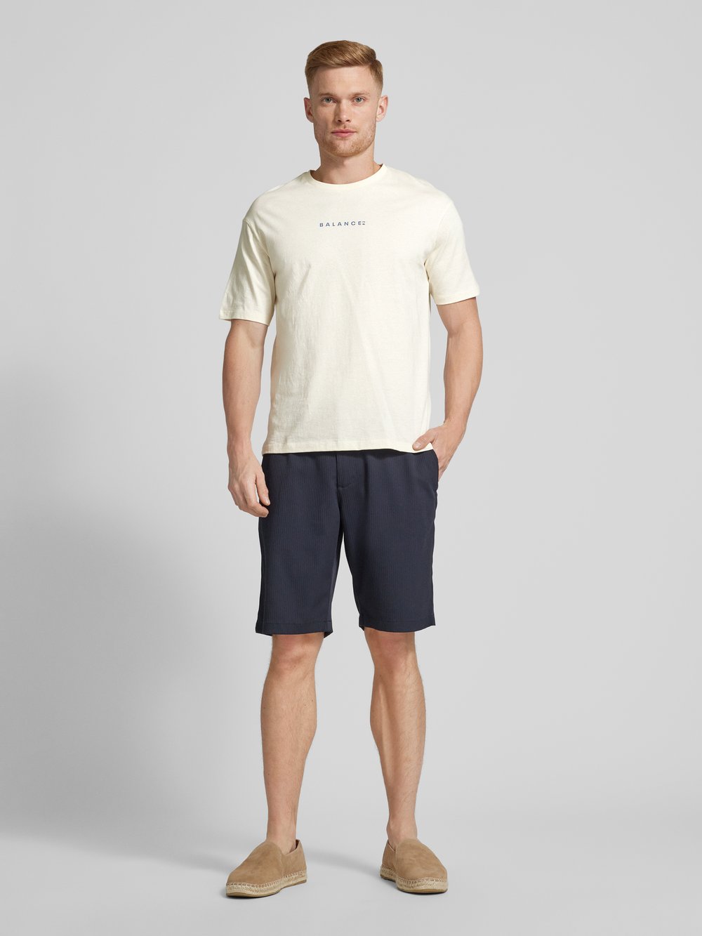 

Футболка с эффектным принтом, модель «LOOSE-BALANCE» SELECTED HOMME, кремовый
