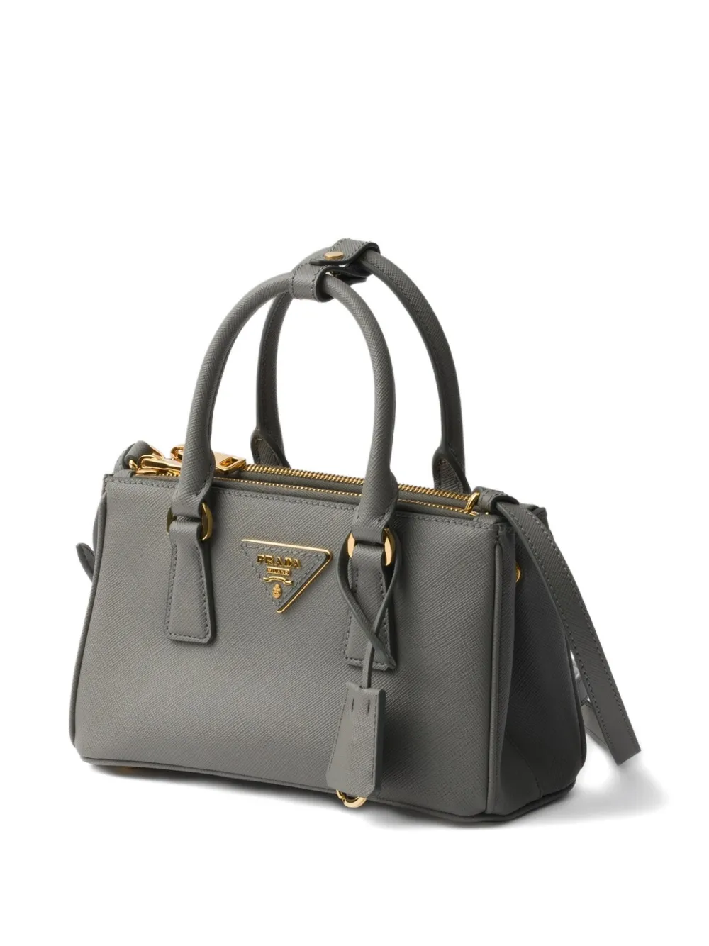 Мини-сумка Galleria из сафьяновой кожи с верхней ручкой Prada, серый — фото 3
