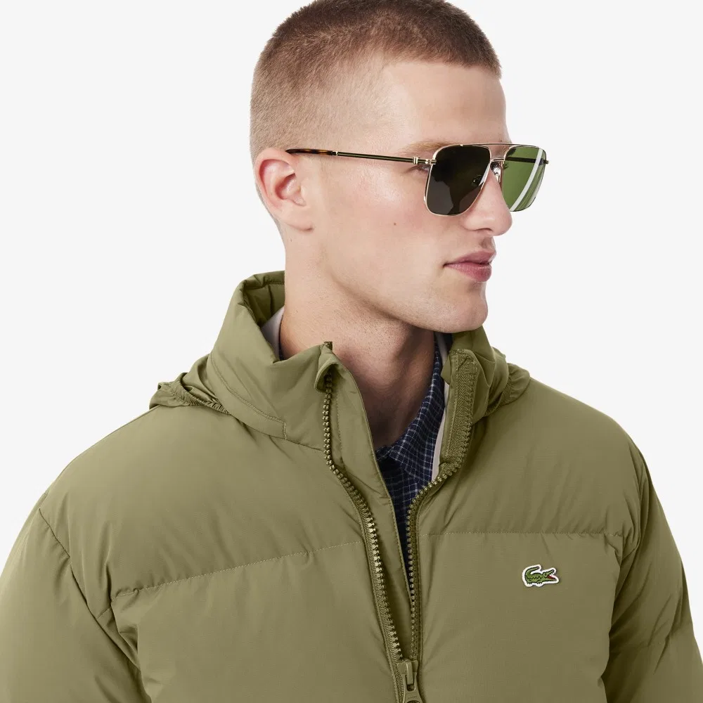 Мужской пуховик с высоким воротником цвета хаки от Lacoste — фото 2