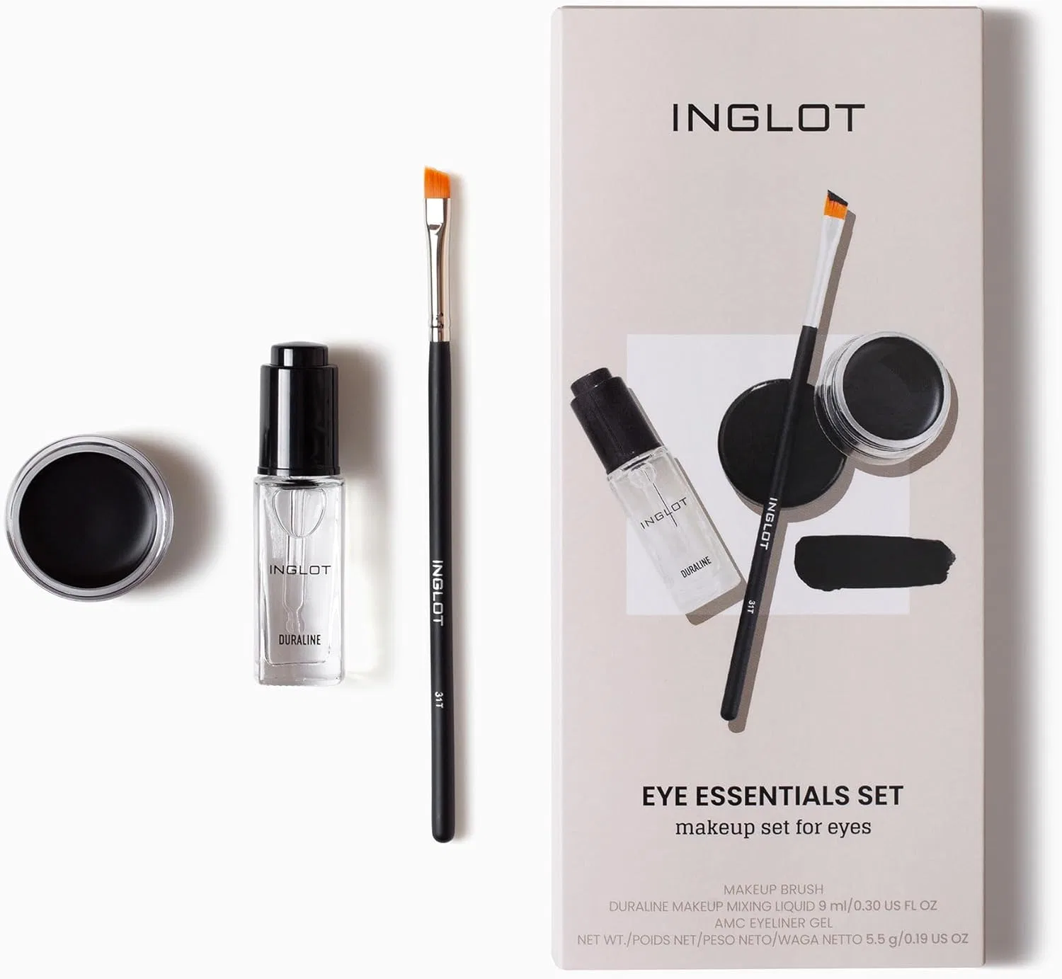 Набор для макияжа глаз Inglot: Duraline, подводка гелевая AMC 77, кисть 31T, 9мл + 5.5г — фото 3