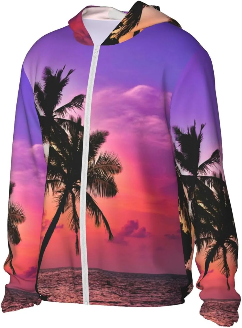 Толстовка с капюшоном для защиты от солнца Coconut Palm Trees, легкая спортивная, на молнии — фото 3