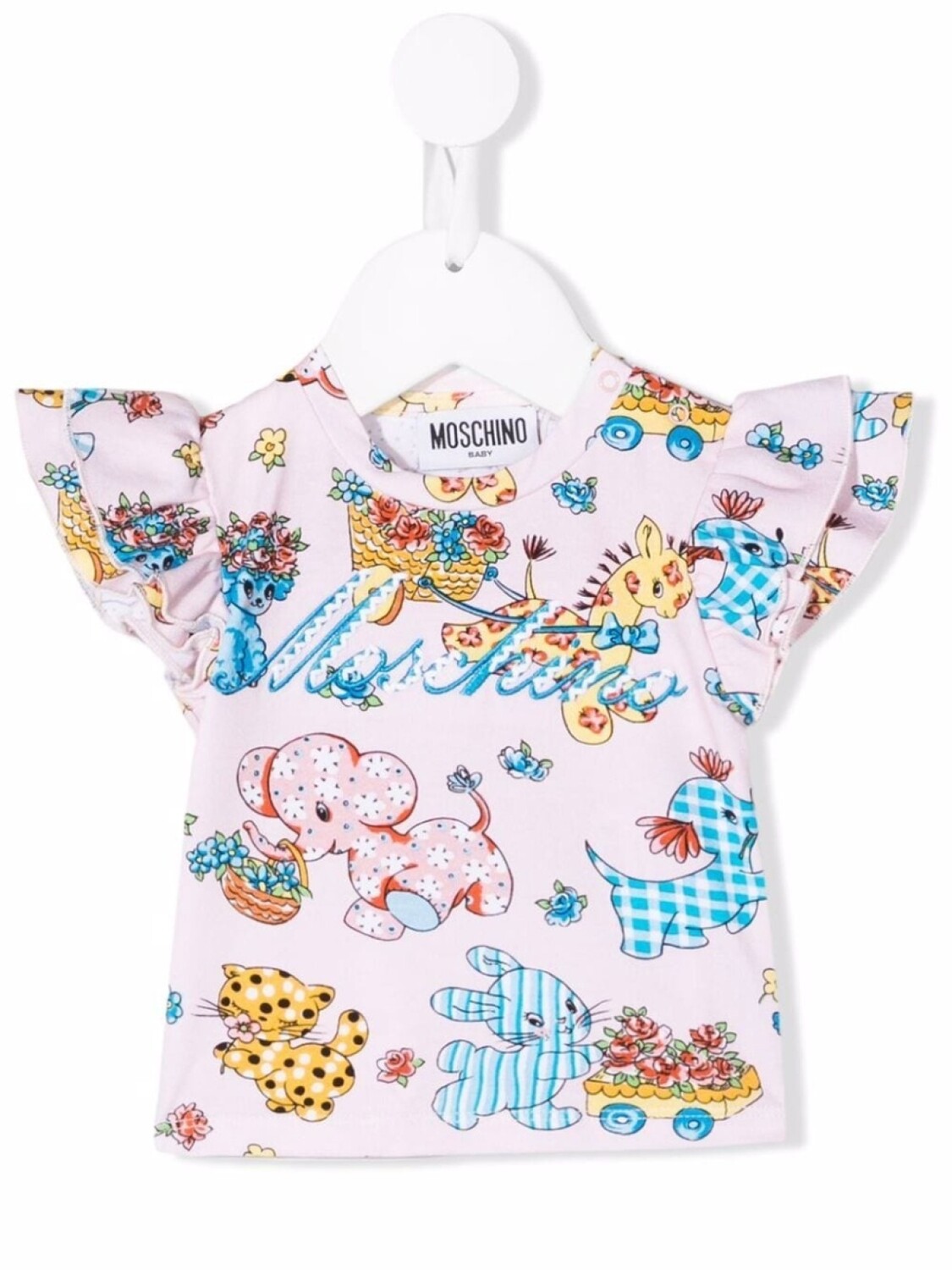 

Moschino Kids футболка с оборками и графичным принтом, розовый