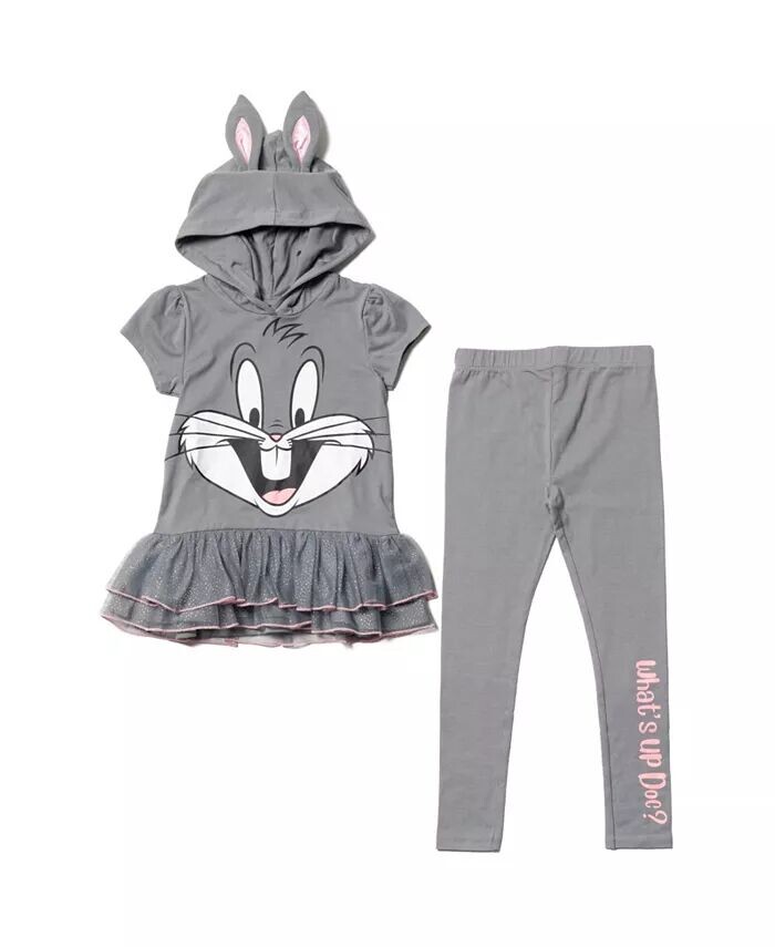

Комплект одежды из футболки и леггинсов для девочек Bugs Bunny для косплея Looney Tunes, серый