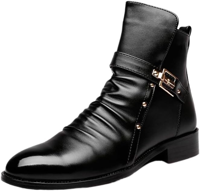 

Мото ботинки для мужчин, модные кожаные ботинки-чукка на молнии, повседневная обувь, ретро стиль, повседневные ботинки для мужчин Hhhchpm, черный