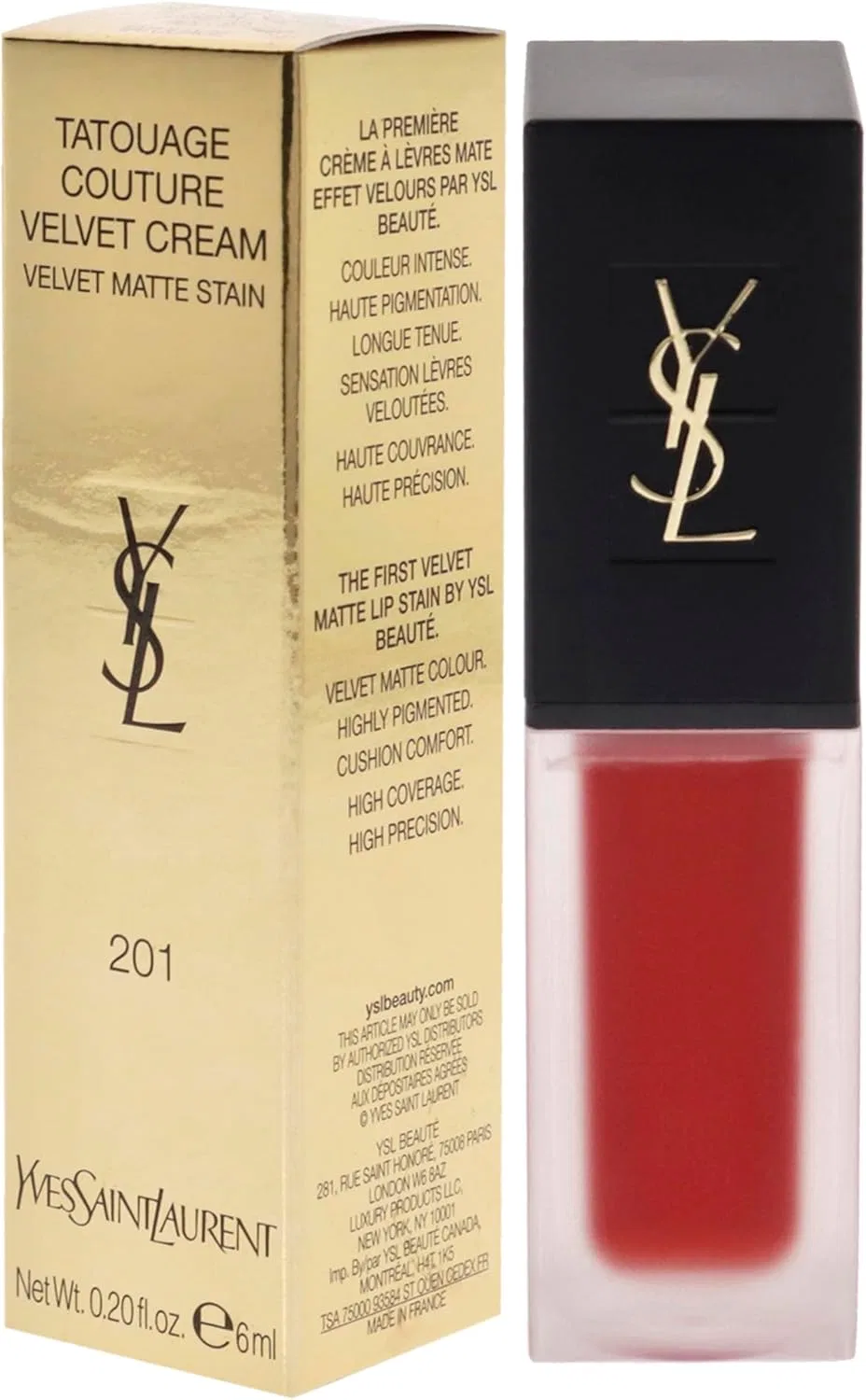 Матовая жидкая помада Yves Saint Laurent Couture Velvet Cream, оттенок 201 Rouge Tatouage, 6 мл — фото 4