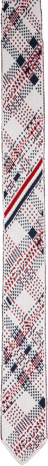 

Белый жаккардовый шелковый галстук в клетку Мадрас Thom Browne