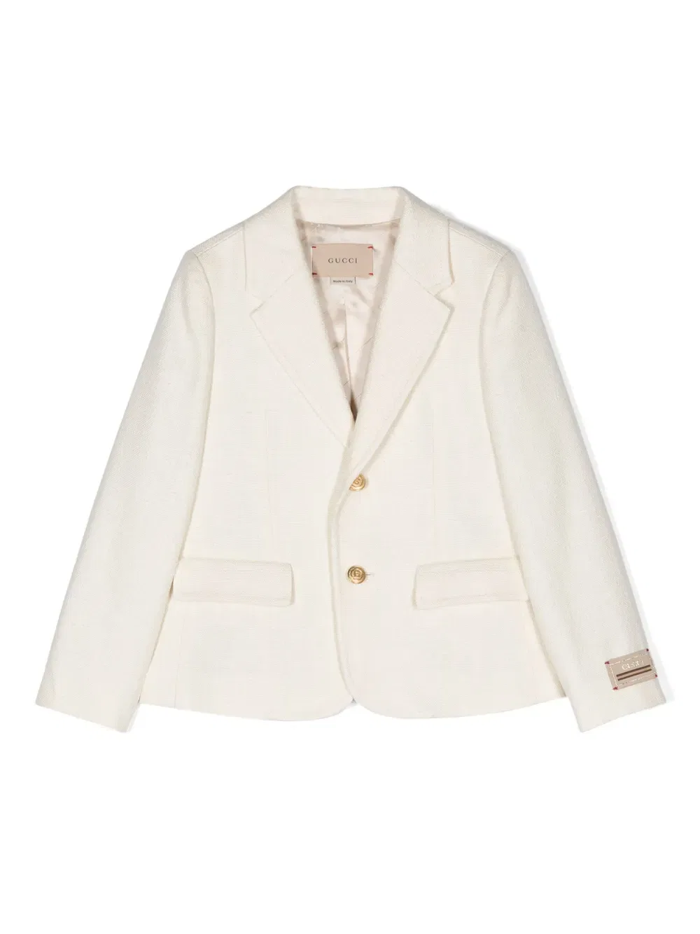 Шелковый однобортный блейзер Gucci Kids, белый