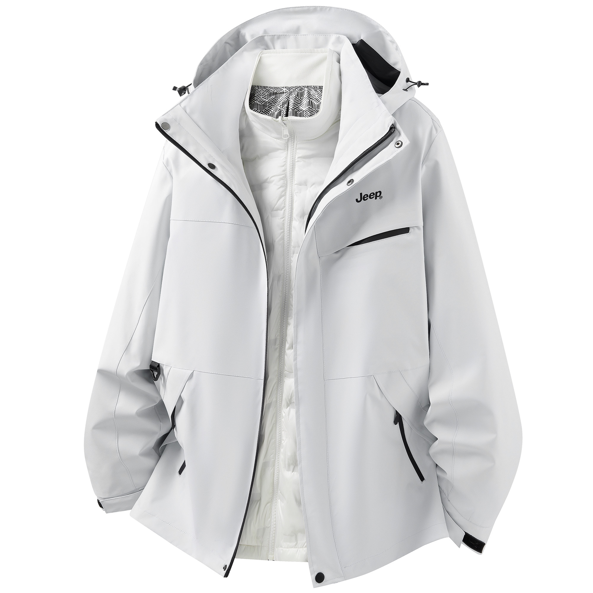 

Куртка Unisex Hooded Moderate Jeep, 061 экрю[single layer coat+down liners+three proofing fabric]