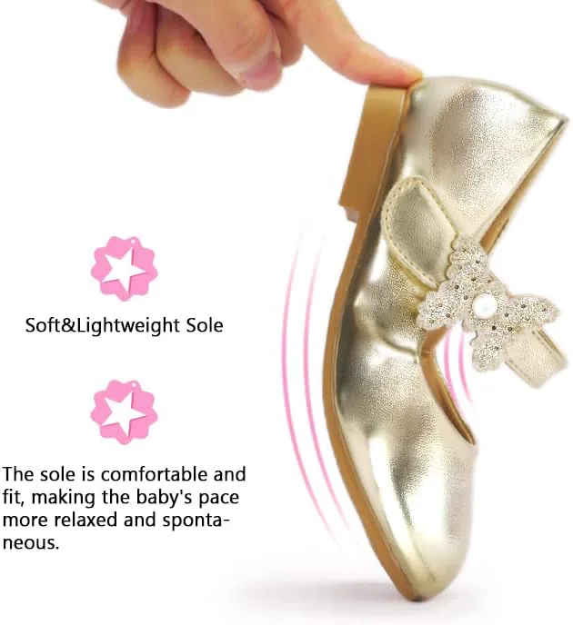 

Для малышей K KIP WOK Платье Mary Jane для девочки с блестящей отделкой и туфли с цветком для балета или свадьбы, золотой