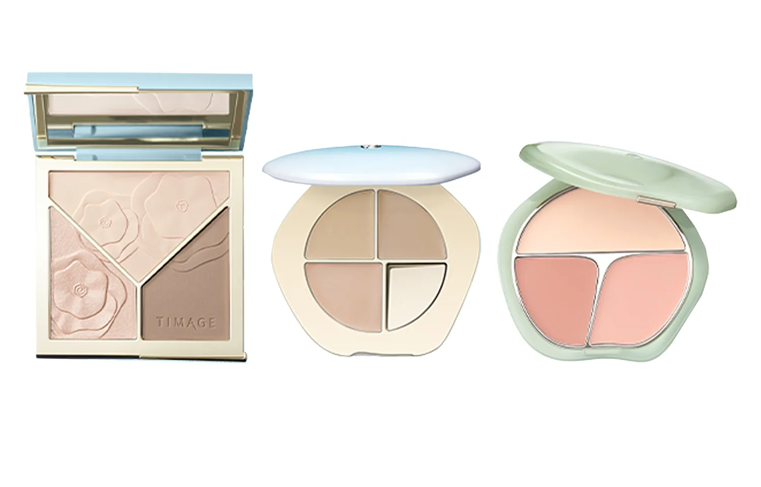 TIMAGE Набор корректоров для лица три в одном, (Suitable for Fair-Skinned Skin) Contouring Palette 02 Moon Glow+Concealing Palette 02 Jade+Blush 03