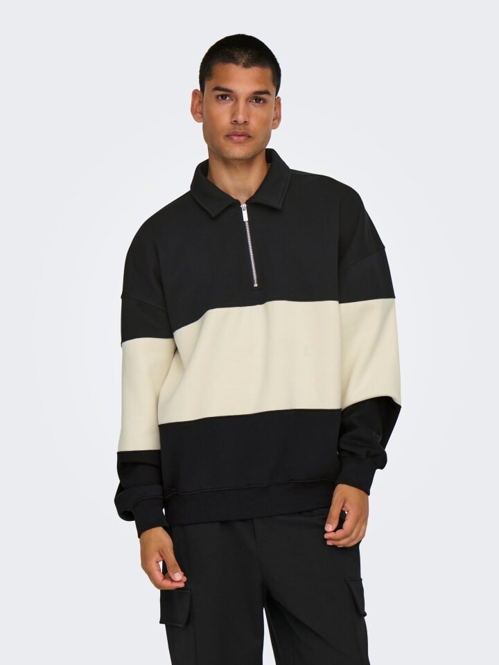 

Пуловер Only&Sons Pullover Sweatshirt Polokragen Locker geschnitten, черный