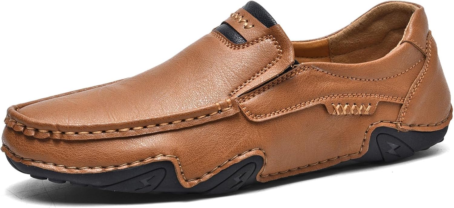 

Мужские классические деловые кожаные лоферы с ручной прошивкой, плоские, удобные для улицы, нескользящие, легкие, повседневные обувные Zppordmr, светло-коричневый