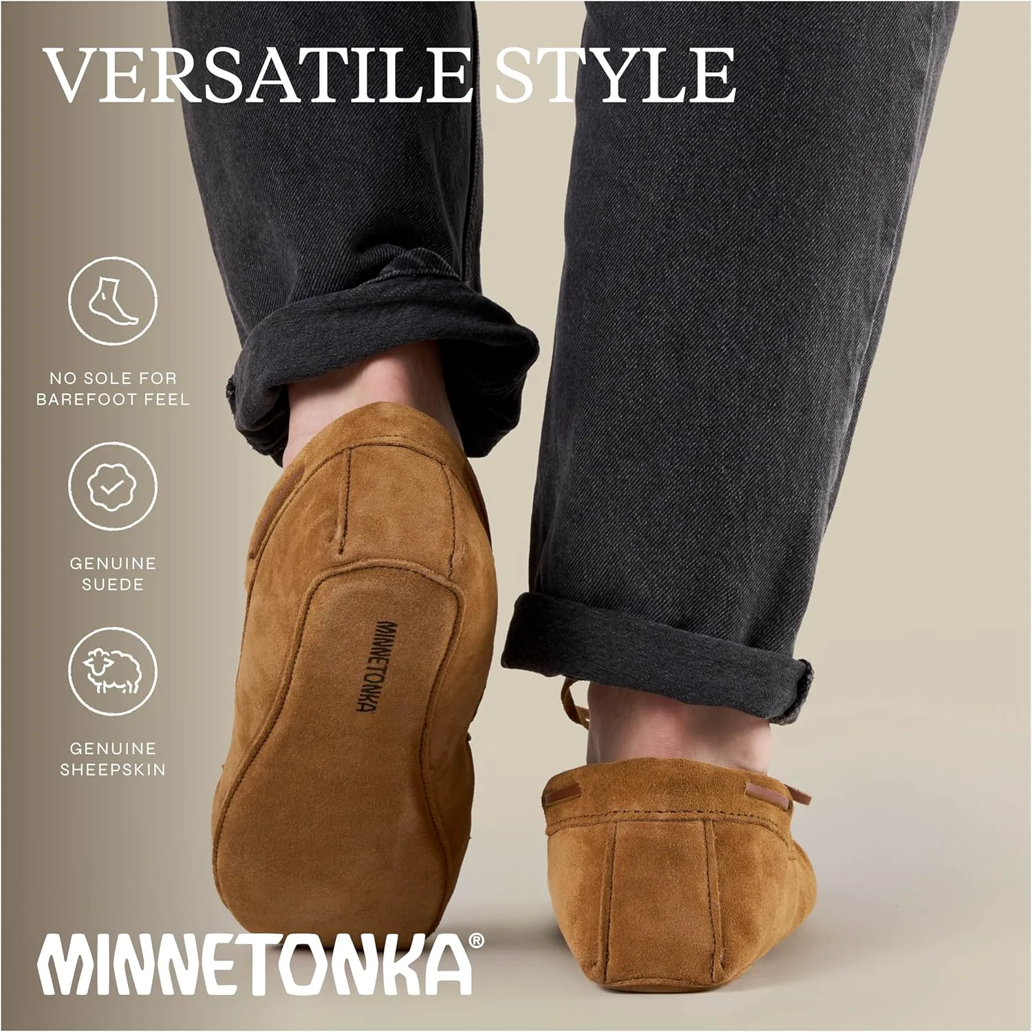 Мужские мокасины Minnetonka из овчины с мягкой кожаной подошвой, коричневый — фото 4