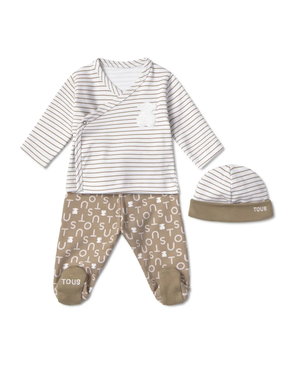 

Комплект для новорожденного из хлопка в полоску с принтом Tous, бежевый