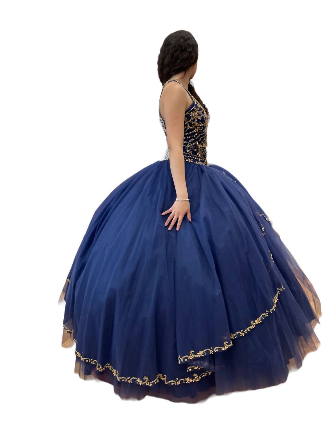 Платье Quinceañera без рукавов в цвете «синий/золотой» Mary's Bridal — фото 4