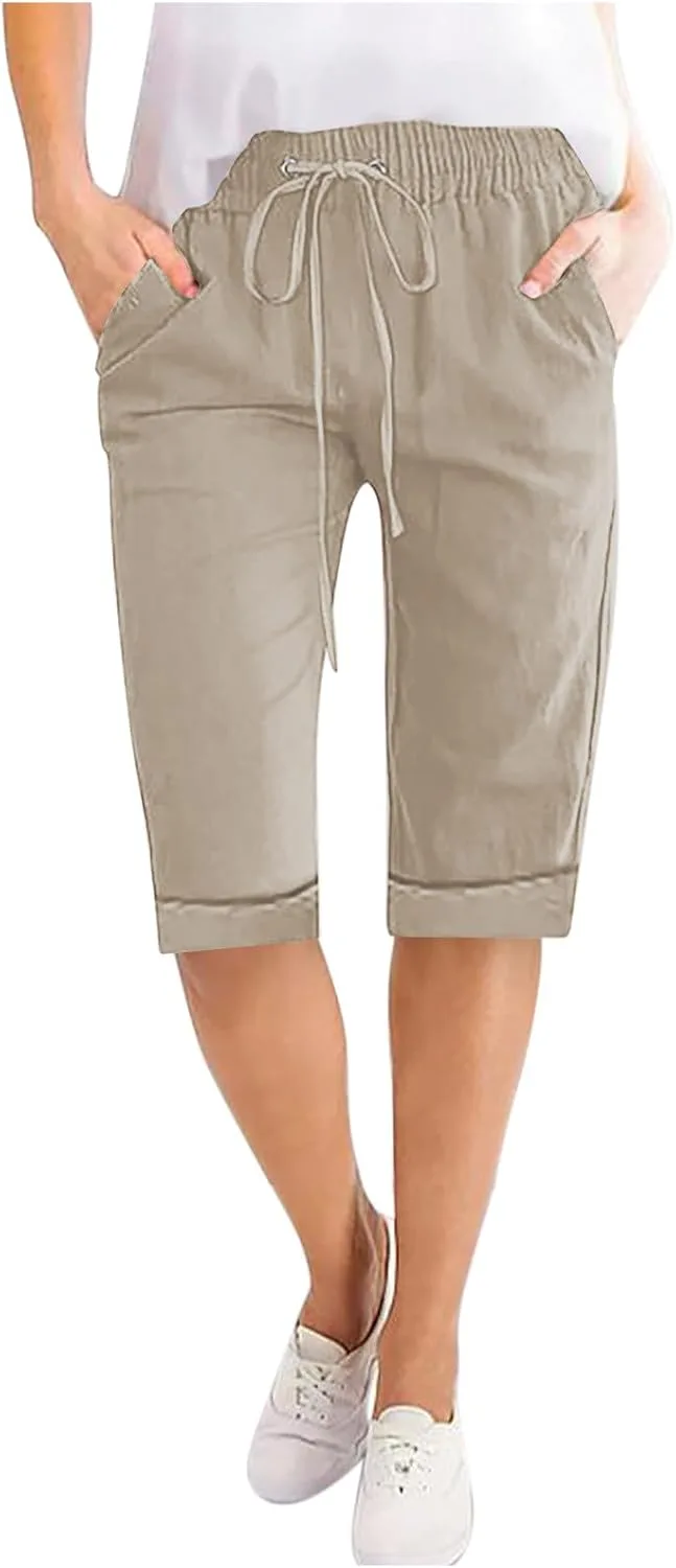 

Бермуды для женщин Wide Leg Linen, летние, с карманом