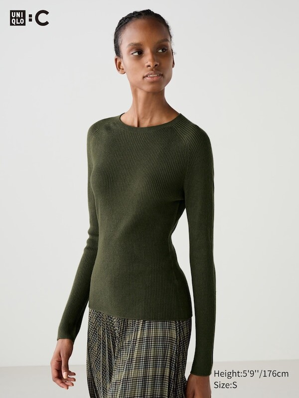 

Джемпер в рубчик 3d-вязки из смеси мериноса Uniqlo, зеленый