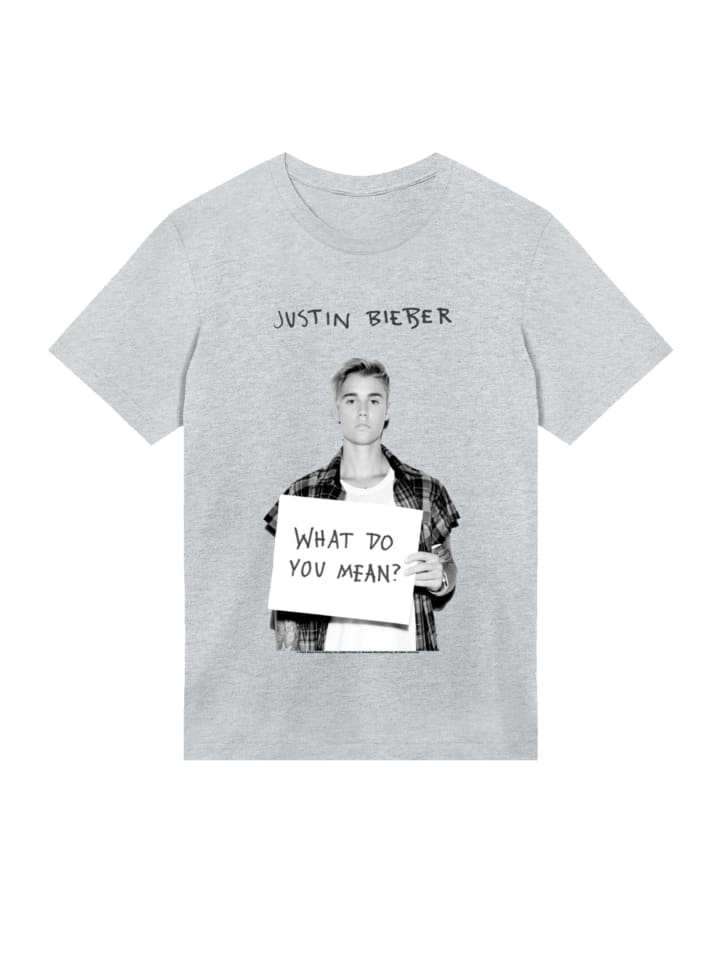 

Футболка с изображением Джастина Бибера в серых крапинках F4NT4STIC