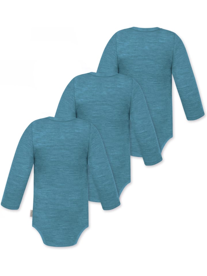 Normani Outdoor Sports Комплект из 3 детских боди с длинными рукавами из мериносовой шерсти, цвет туай, синий — фото 2