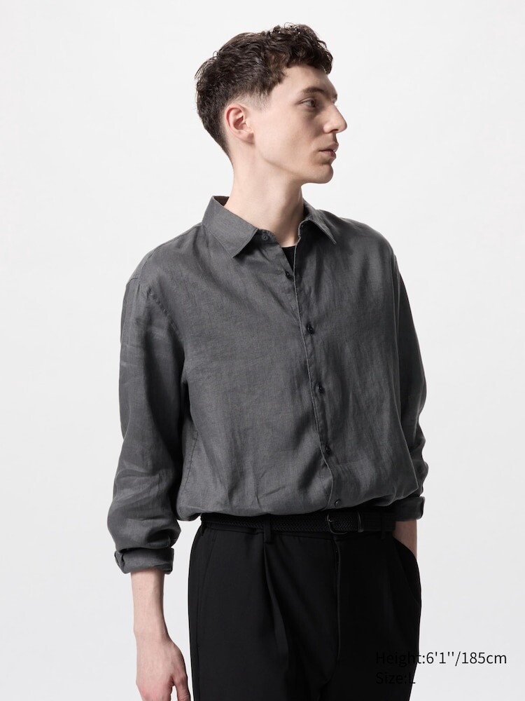 

Рубашка из 100% льна премиум-класса Uniqlo, цвет 08 серый
