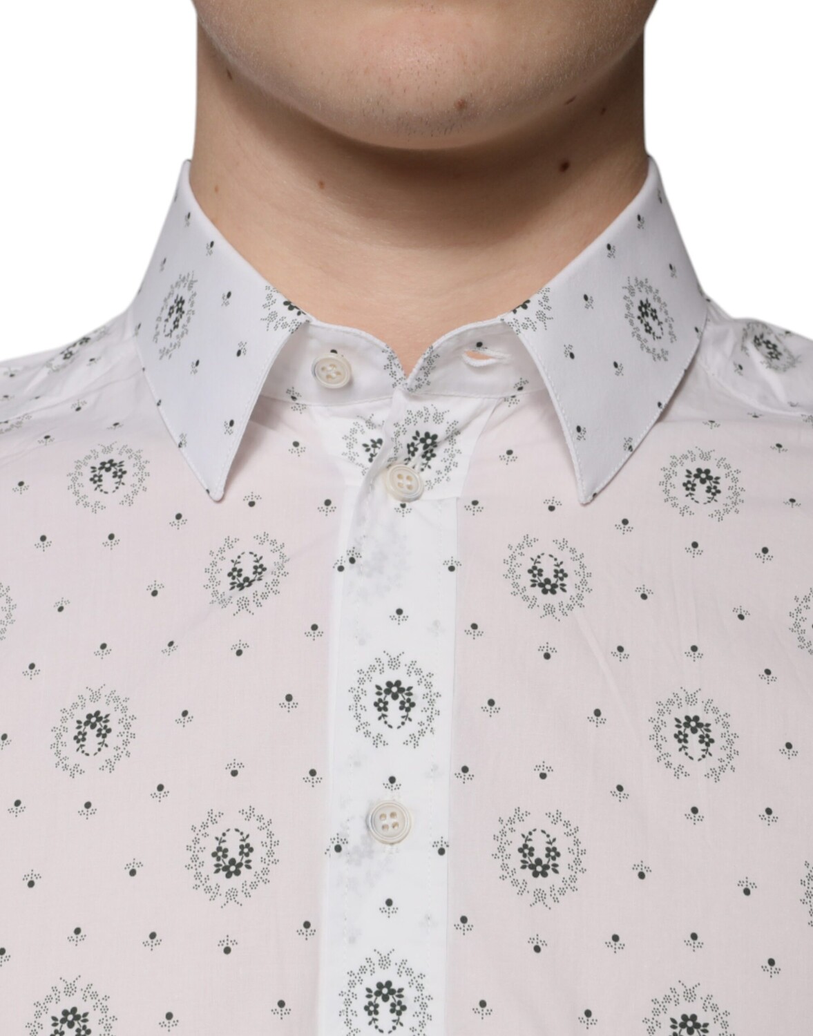 Белая хлопковая рубашка с принтом Slim Fit для мужчин Dolce & Gabbana — фото 4