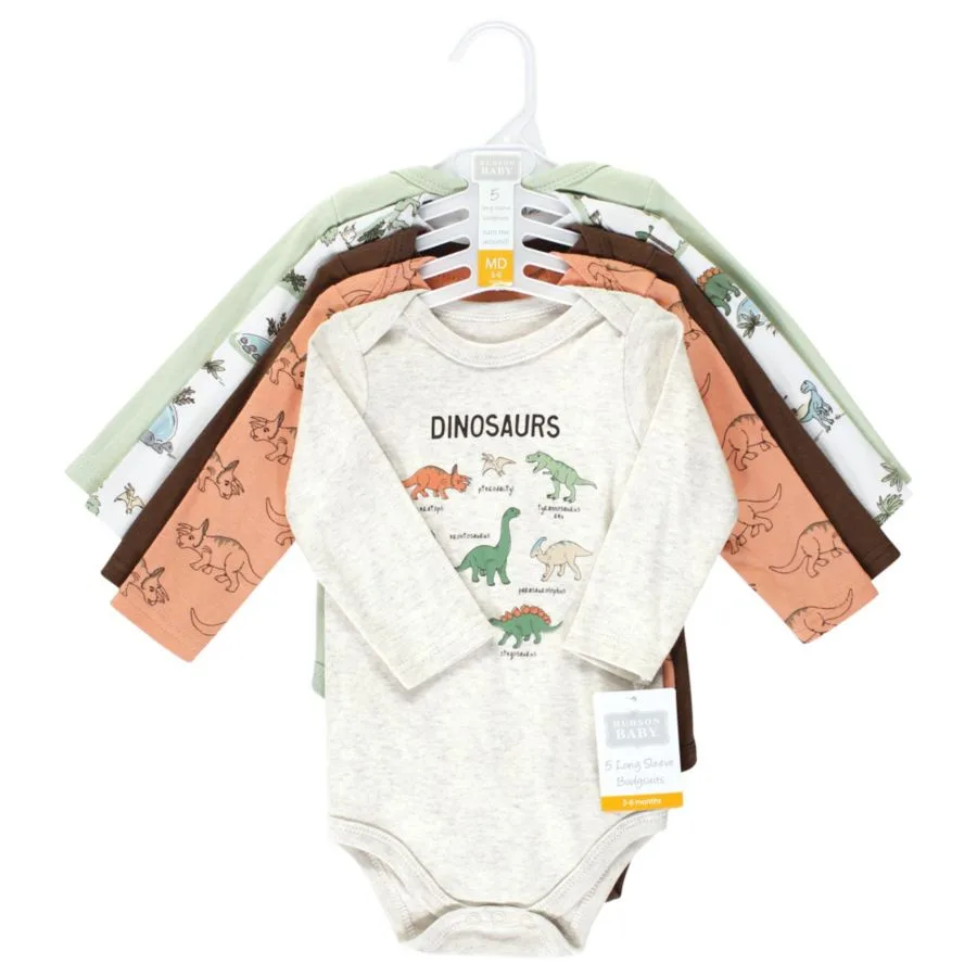Мягкие хлопковые боди с длинными рукавами, комплект из 5 штук Hudson Baby, Dinosaur Adventures 5-Pack — фото 2
