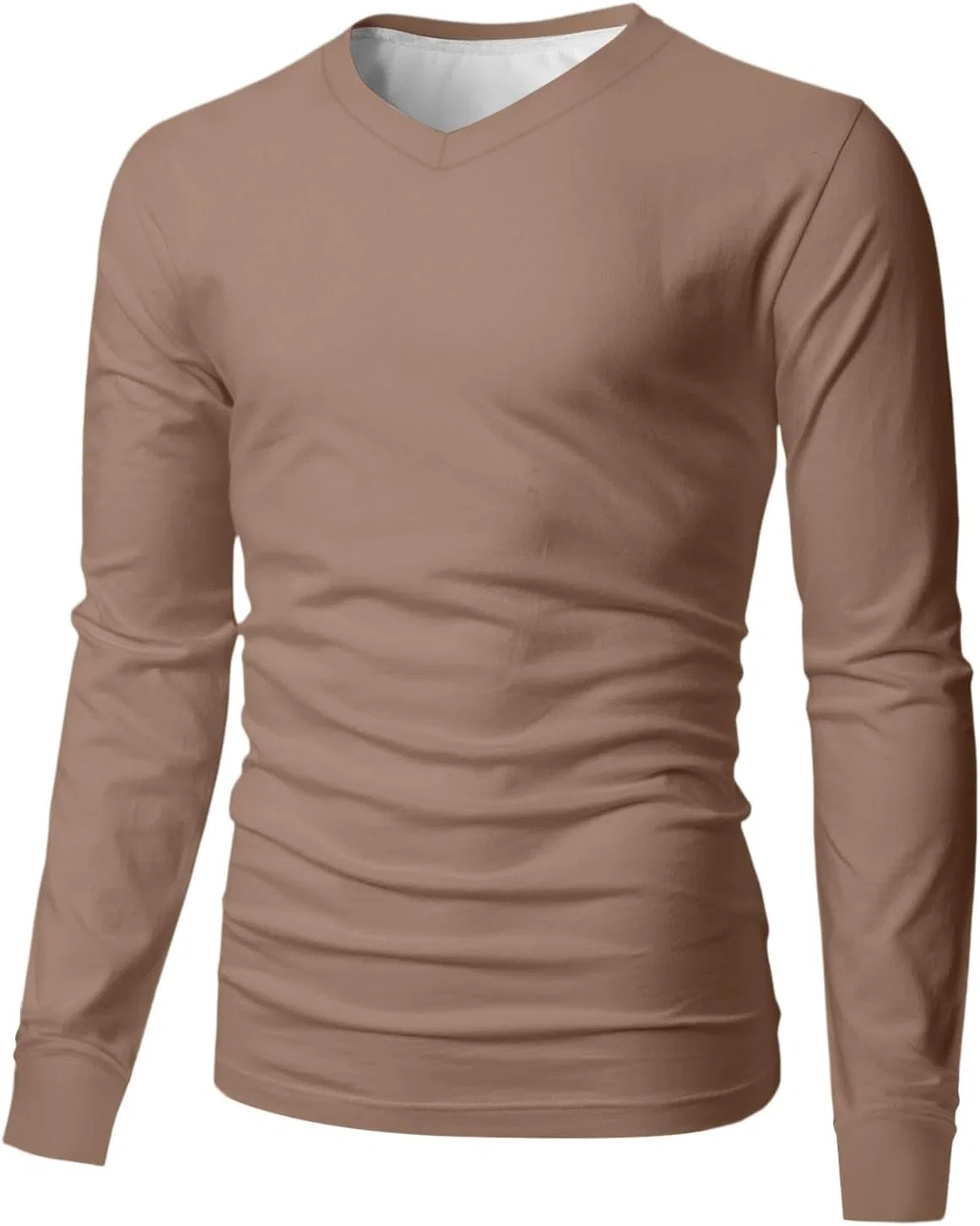 Мужская футболка с длинным рукавом V-образным вырезом, 2-light Brown — фото 4
