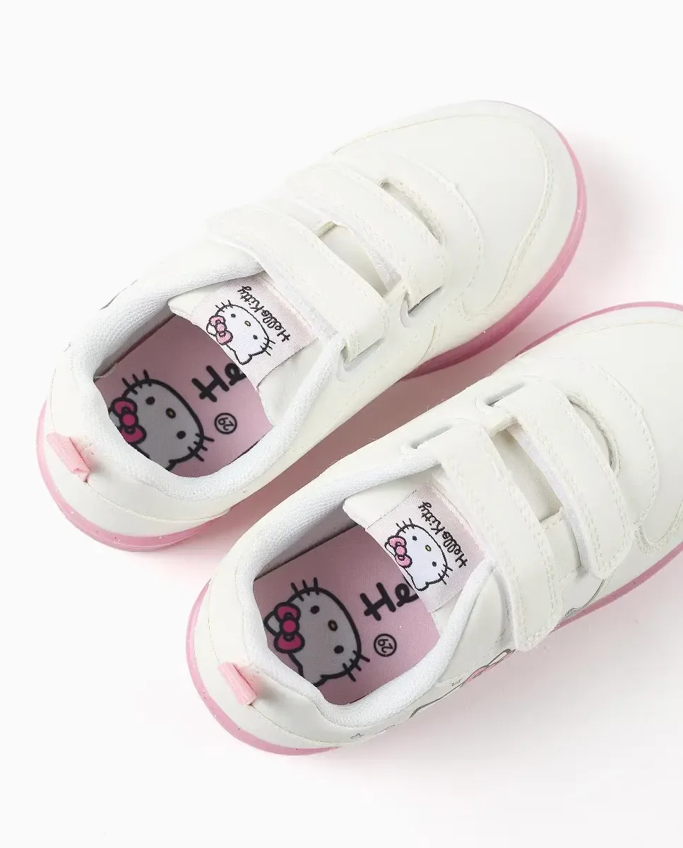 Низкие детские кеды с принтом Hello Kitty и застежками-липучками Zippy, белый / розовый — фото 2