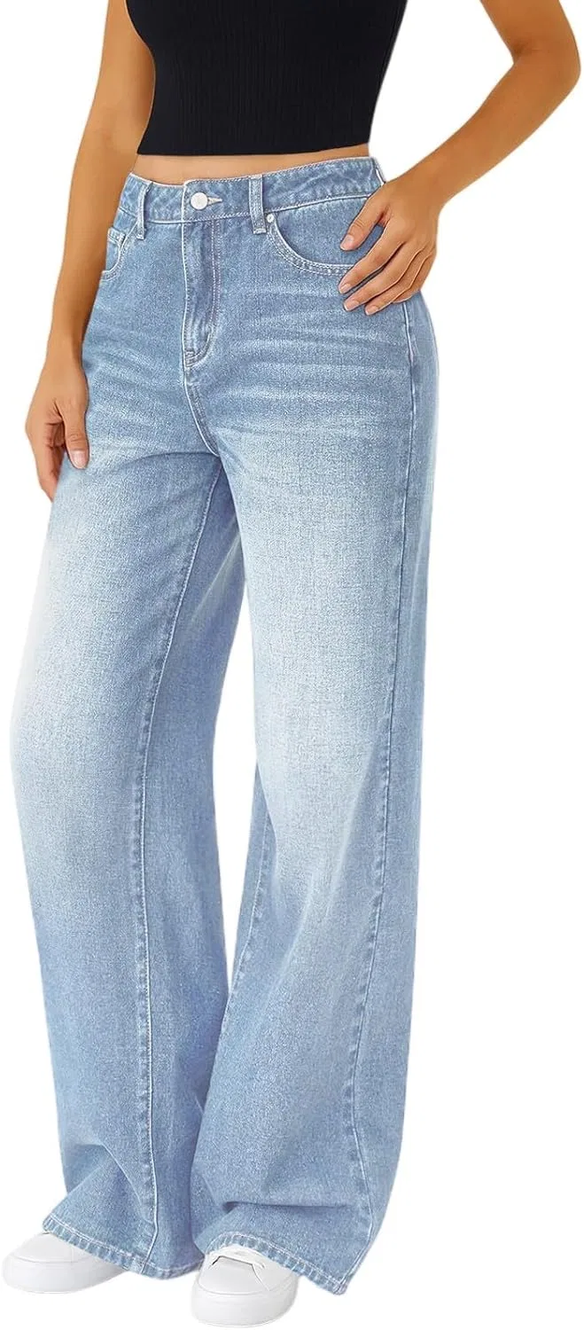 Джинсы прямые, джинсовая ткань, Light Wash, синие — фото 4