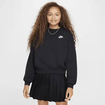 Толстовка Nike Sportswear Club Fleece Girls' Boxy Crew-Neck Sweatshirt, черный/белый