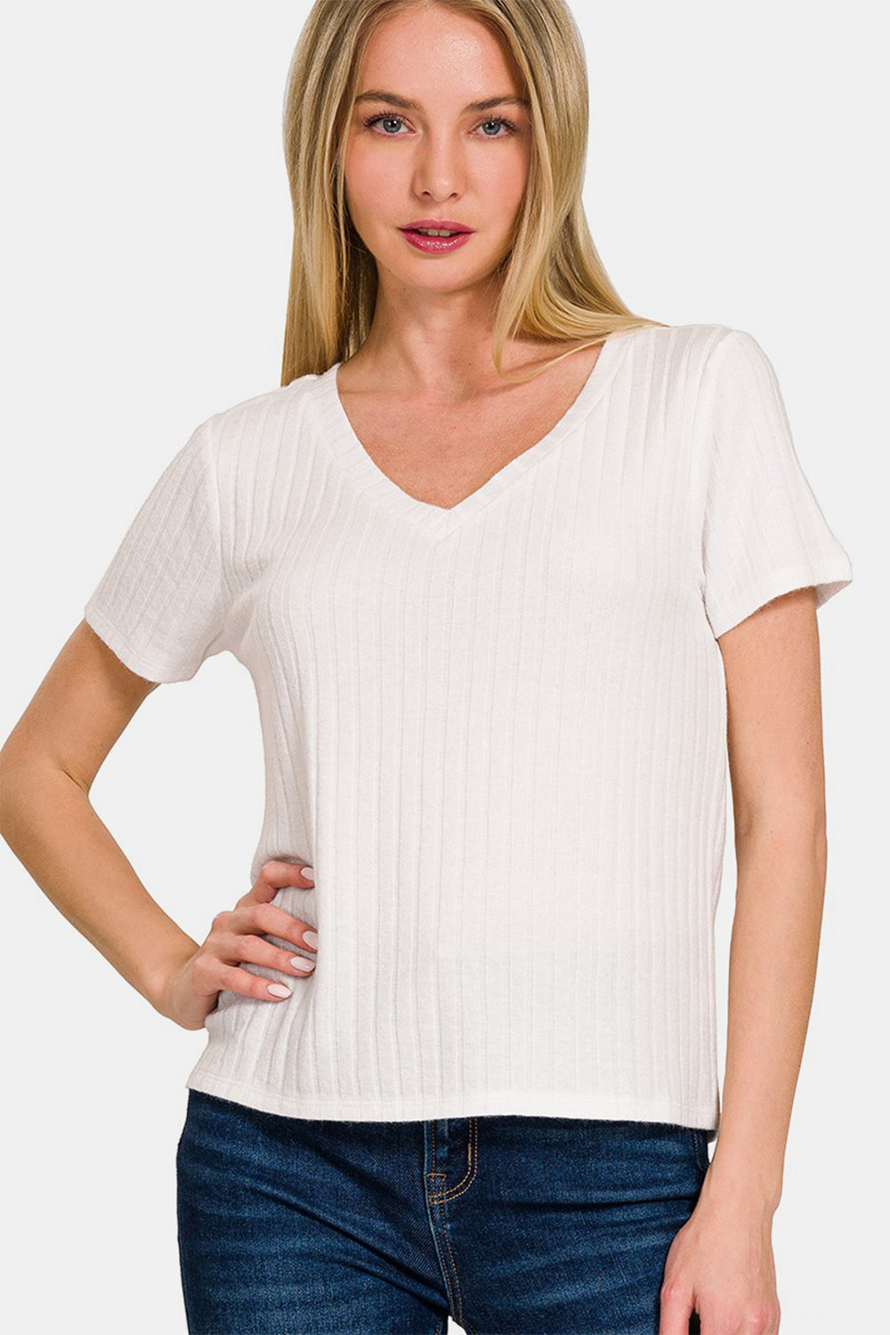 

Футболка с коротким рукавом в рубчик FASHNZFAB, кремовый