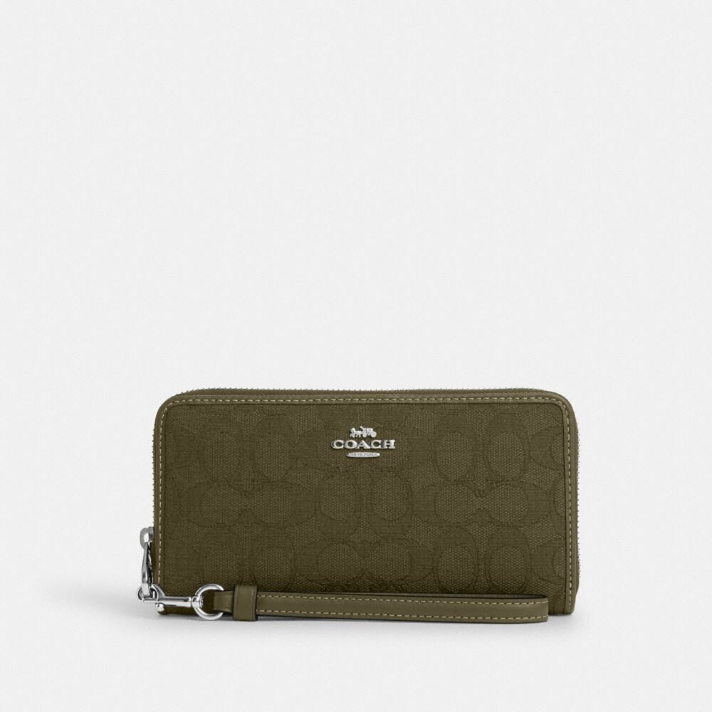 

Длинный кошелек на молнии COACH, цвет silver/olive drab/olive drab