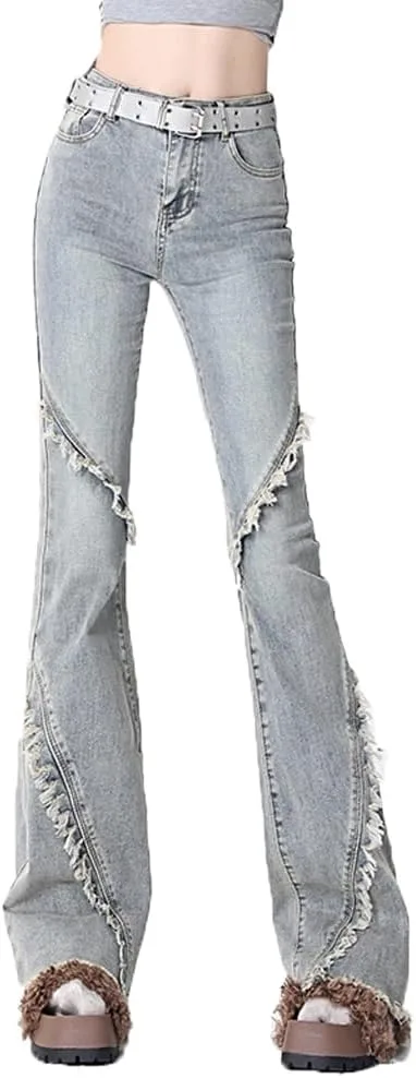 

LAFOURAM Petite Jeans для женщин 5 Ft Short Streetwear Slim Fit High Waisted Raw Hem Flare